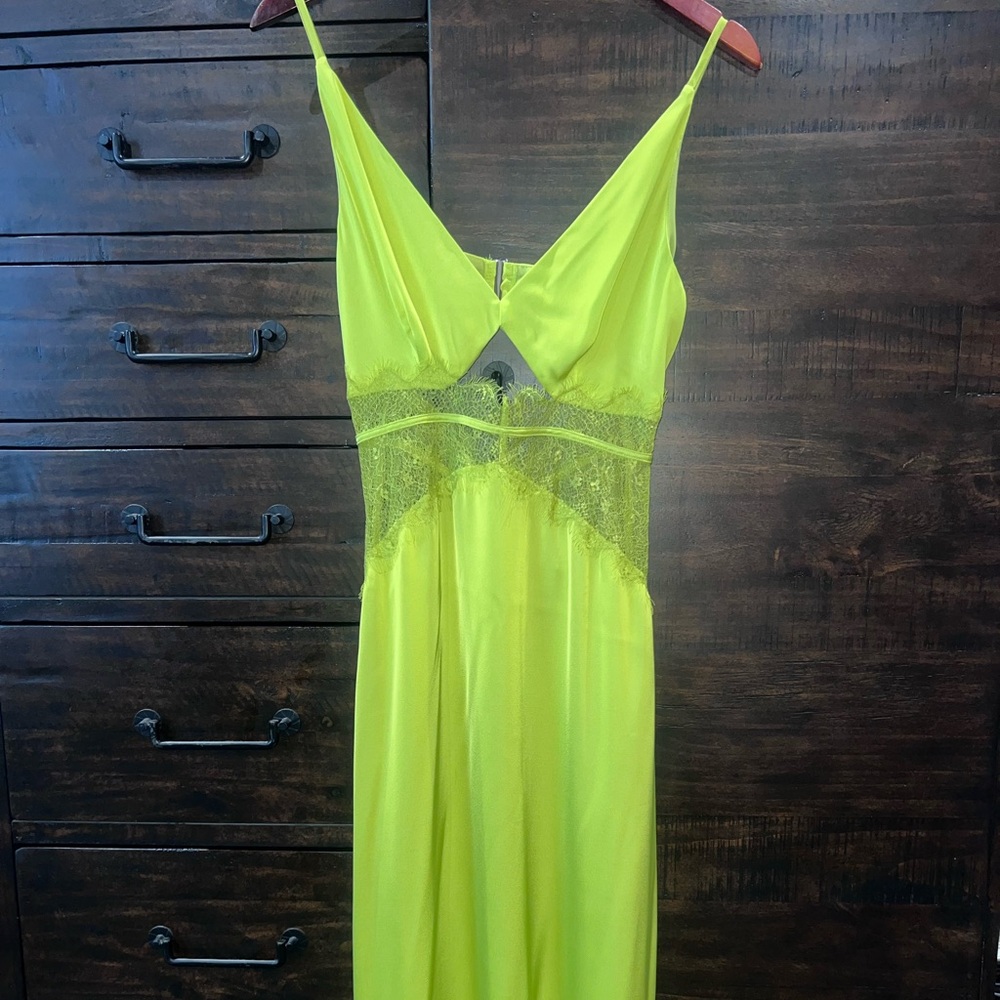 FORE Vibrant Satin Lime Maxi Dress- Boutique